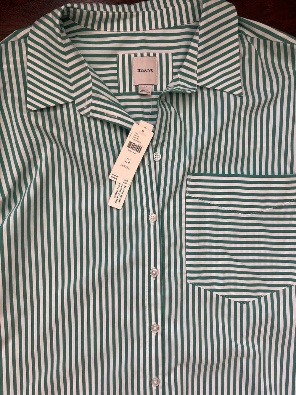 Maeve Soren Green & White Striped Long-Sleeve Shirt Dress Large Petite NWT - Picture 6 of 15